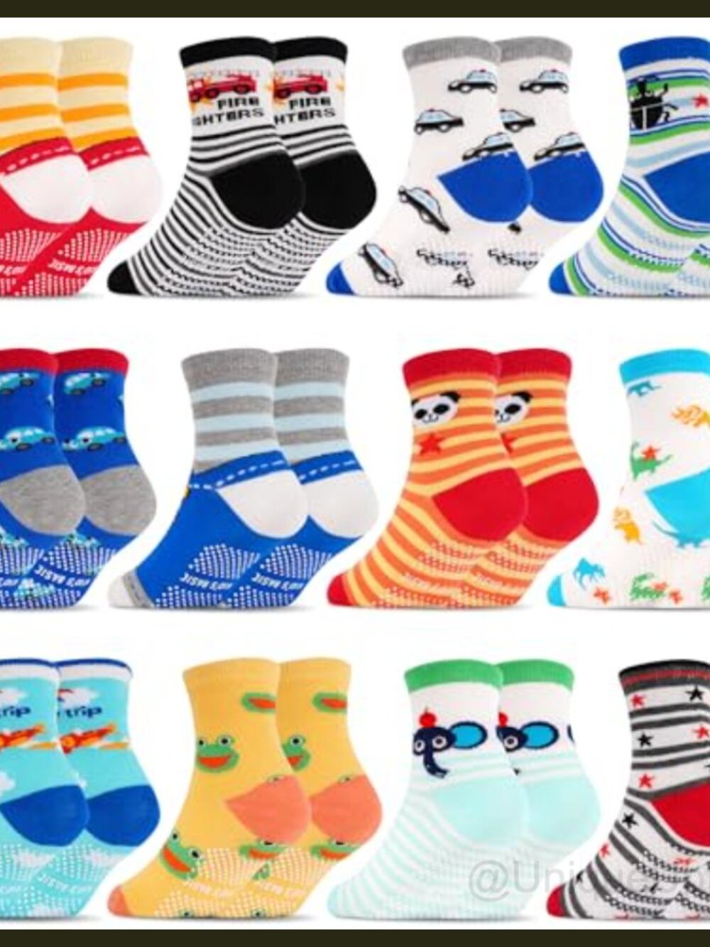 Toddler Socks with Non-Slip Grips Boys Girls 12 Pack